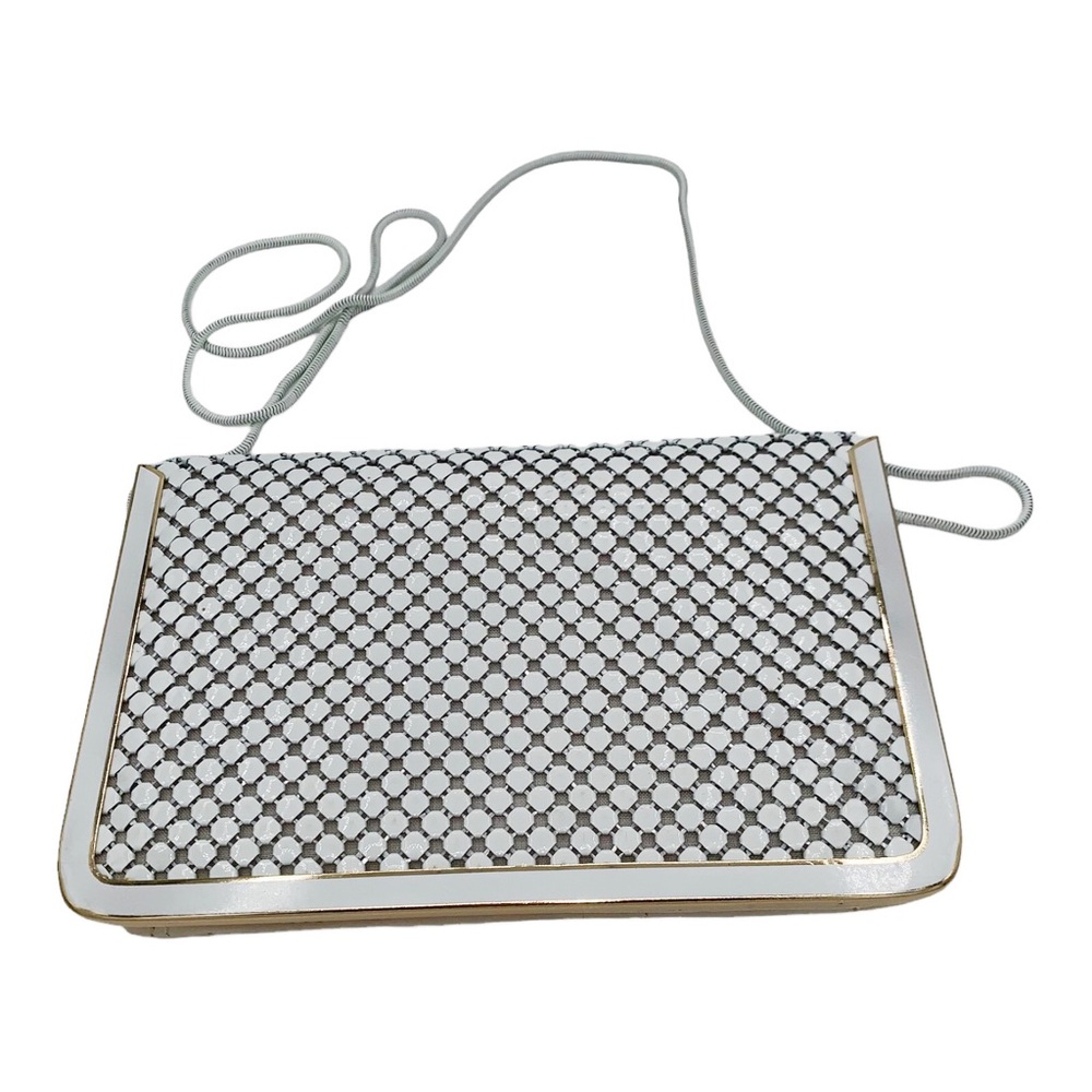 Vintage White Patent Leather Mesh w Gold Tone & Coiled Strap Evening Bag